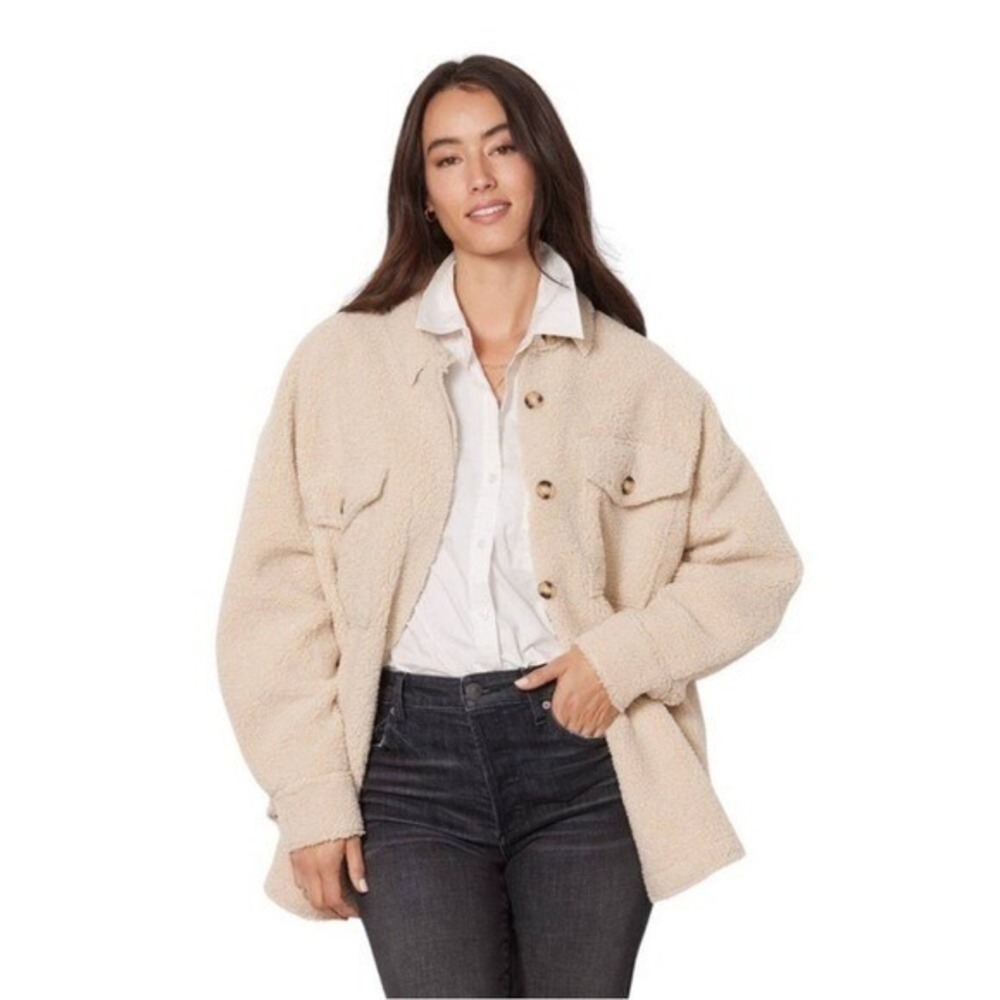 NWT! Good American Sherpa Shacket - Size 1/2 (Small/Medium) Cream Oversized • - Picture 6 of 13